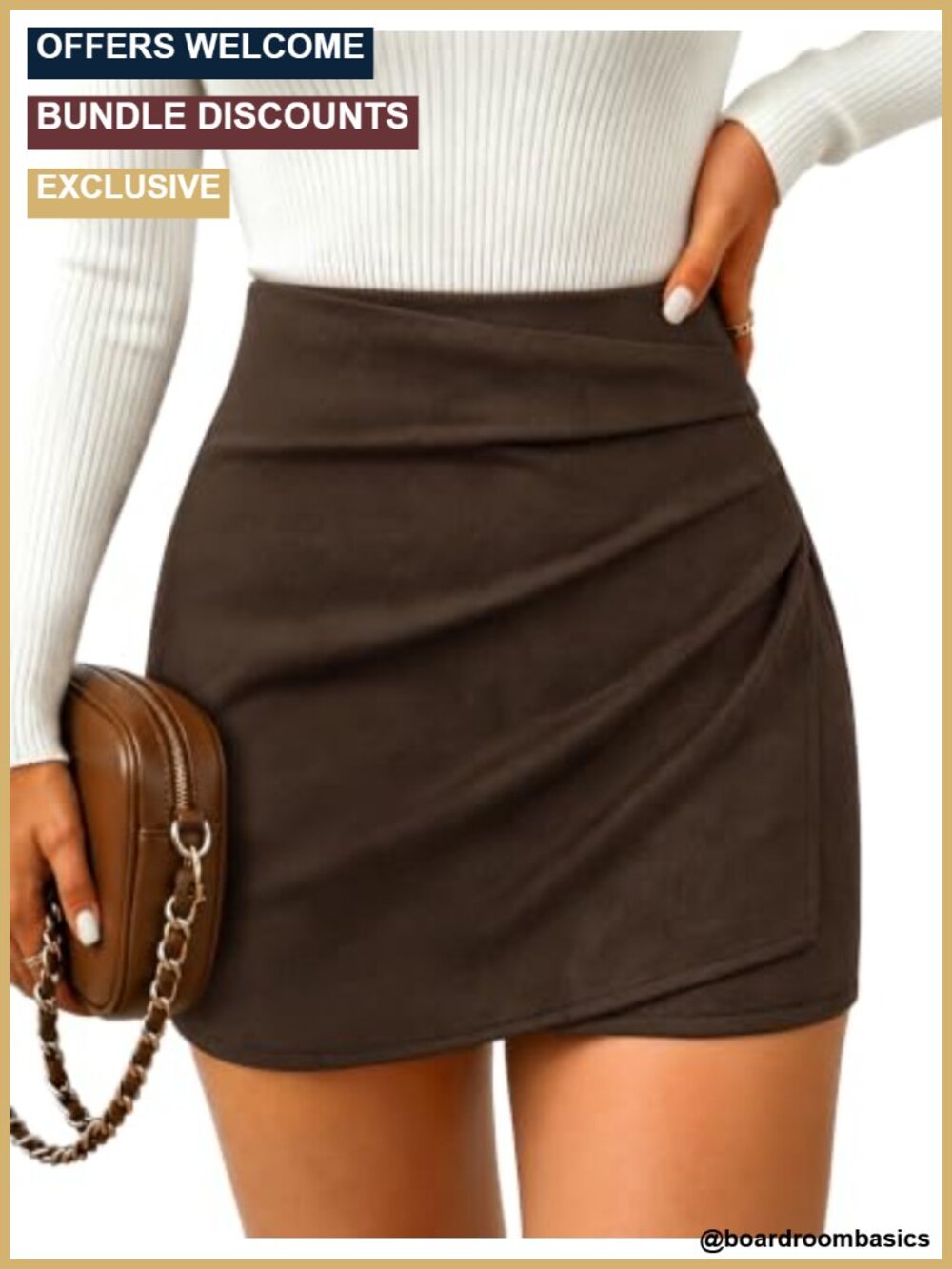 Faux Suede High Waist Bodycon Mini Skirt Ruched Zipper Skort Y2K